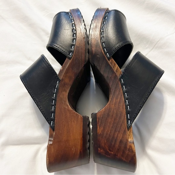 Maguba Black Tokyo Clogs Sandals Leather Wood Size 37 Swedish Summer Minimalist - Picture 4 of 8